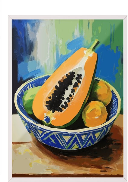 Beyaz Çerçeveli Tablo, Tropik Papaya – Egzotik Renkler, Mutfak Dekoru Poster No: 113220