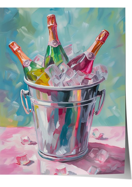 Ahşap Çerçeveli Tablo, Şampanya ve Buz Kovası – Kutlama Teması, Salon Dekoru Poster No: 113044