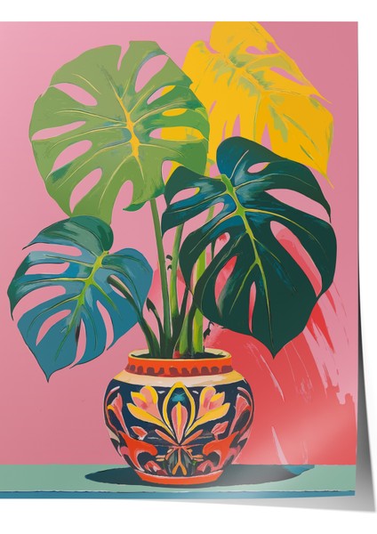Çerçevesiz Poster, Saksıda Monstera Yaprakları, Salon Dekoru Poster No: 112511