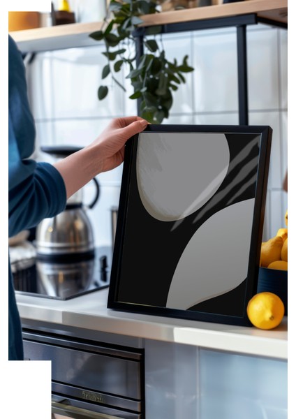 Siyah Çerçeveli Tablo, Minimal Siyah Beyaz Formlar, Ofis Dekoru Poster No: 112609 modelleri