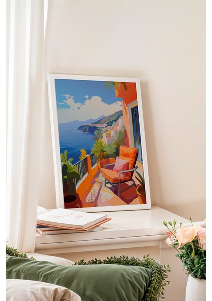 Beyaz Çerçeveli Tablo, Akdeniz Manzarası – Canlı Renkler, Salon Dekoru Poster No: 112911 fiyatları