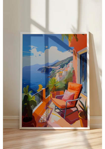 Beyaz Çerçeveli Tablo, Akdeniz Manzarası – Canlı Renkler, Salon Dekoru Poster No: 112911 modelleri