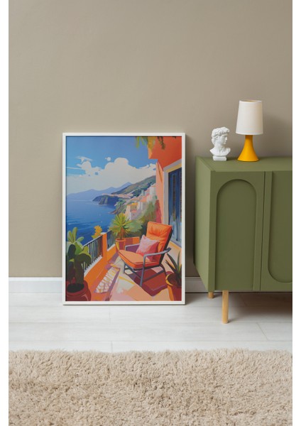 Beyaz Çerçeveli Tablo, Akdeniz Manzarası – Canlı Renkler, Salon Dekoru Poster No: 112911 fırsatları