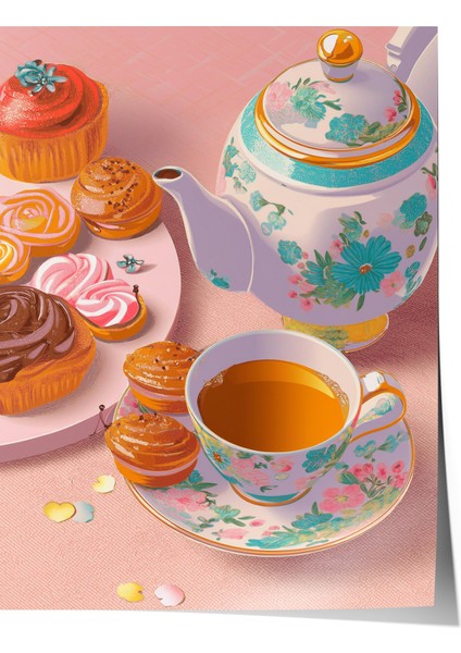 Çerçevesiz Poster, Çay ve Kurabiye – Sıcak Mutfak Dekoru, Mutfak Dekoru Poster No: 113025