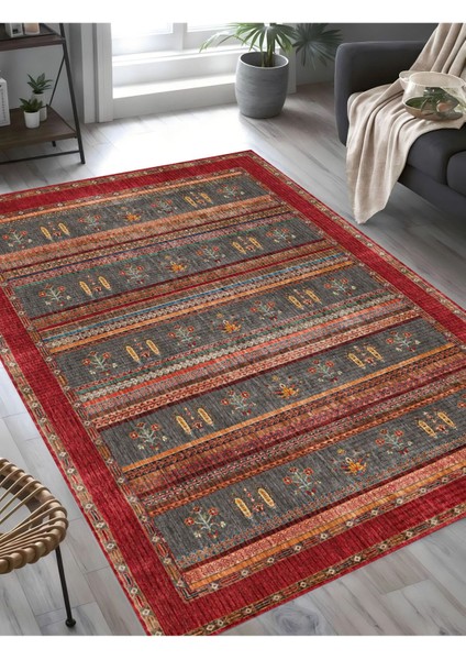 | Vintage Eskitme Tarz Otantik Minimalist Kırmızı-Turuncu-Gri| Yıkanabilir Halı fiyatları