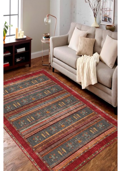 | Vintage Eskitme Tarz Otantik Minimalist Kırmızı-Turuncu-Gri| Yıkanabilir Halı modelleri