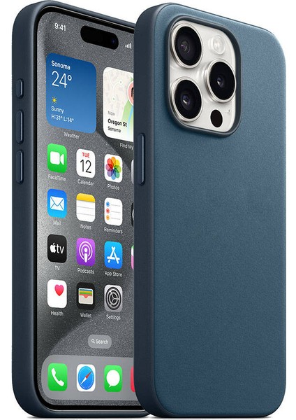 iPhone 15 Pro Uyumlu Mnc Magsafe Şarj Özellikli Mikro Fiber Optimal Kapak-Mavi