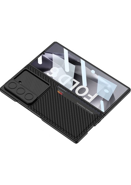Galaxy Z Fold 6 Kılıf Kamera Korumalı Karbon Fiber Arka Yüzey Mnc Kartlıklı Kıpta Sert Kapak-Siyah fiyatları