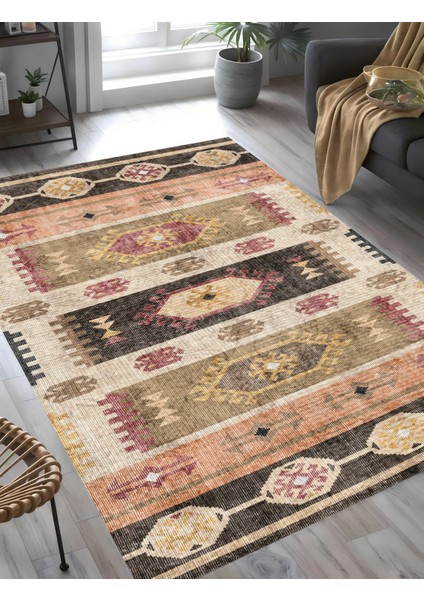 | Vintage Eskitme Tarz Otantik Minimalist Desen Krem-Kahve | Yıkanabilir Halı fiyatları