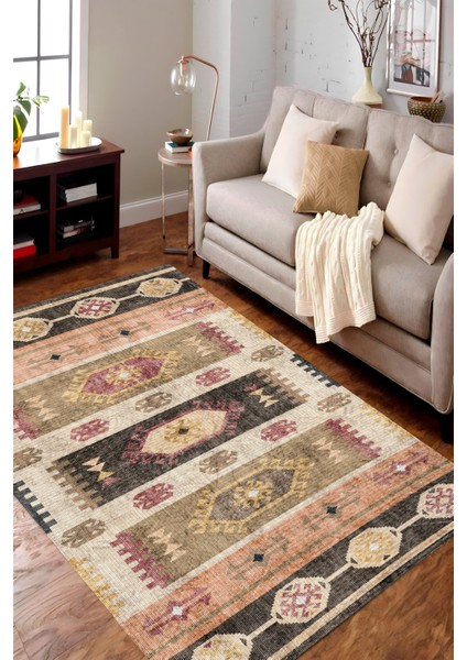 | Vintage Eskitme Tarz Otantik Minimalist Desen Krem-Kahve | Yıkanabilir Halı modelleri