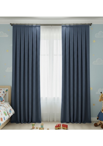 Taç Narden Lacivert Sade Soft Fon Perde 1x3 Sık Pile fiyatları