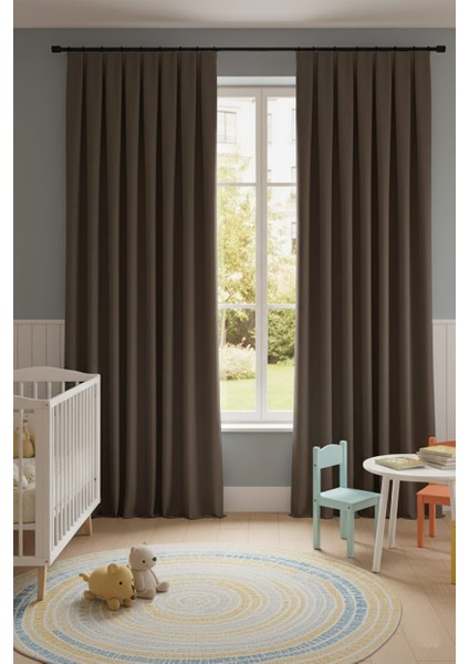 Taç Narden Acı Kahve Sade Soft Fon Perde 1x3 Sık Pile modelleri