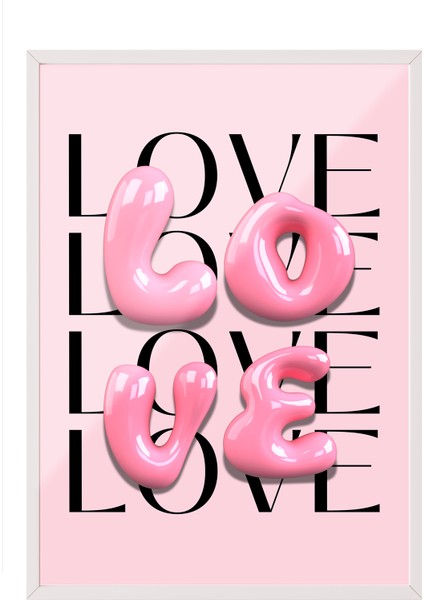 Beyaz Çerçeveli Tablo, Love Yazısı – Modern Tipografi, Çalışma Odası Dekoru Poster No: 112979