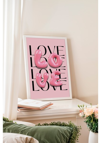 Beyaz Çerçeveli Tablo, Love Yazısı – Modern Tipografi, Çalışma Odası Dekoru Poster No: 112979 fiyatları