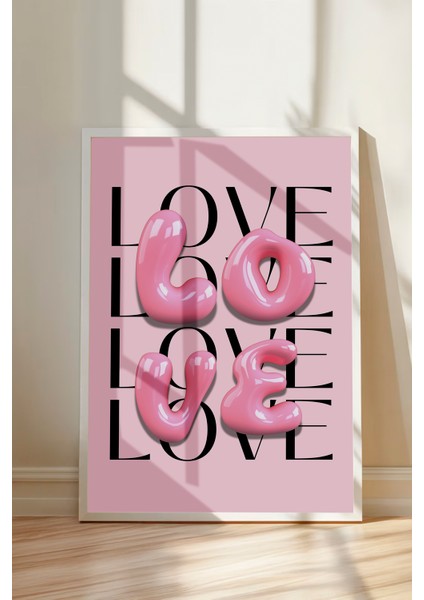Beyaz Çerçeveli Tablo, Love Yazısı – Modern Tipografi, Çalışma Odası Dekoru Poster No: 112979 modelleri