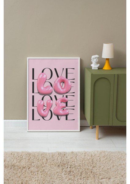 Beyaz Çerçeveli Tablo, Love Yazısı – Modern Tipografi, Çalışma Odası Dekoru Poster No: 112979 fırsatları