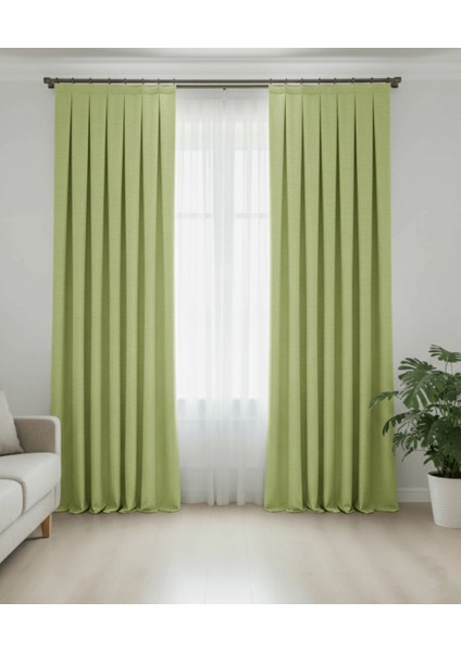 Taç Narden Açık Yeşil Sade Soft Fon Perde 1x3 Sık Pile