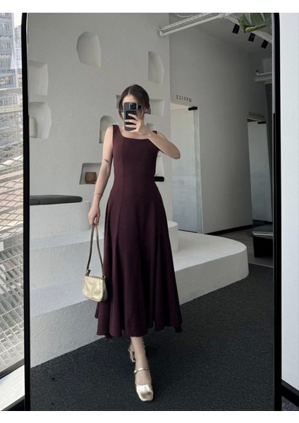 Sırt Dekolteli Kolsuz Uzun Elbise - Mürdüm fırsatları