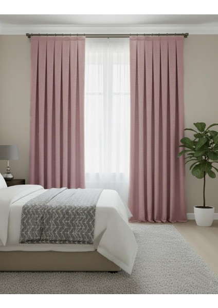 Taç Narden Toz Pembe Sade Soft Fon Perde 1x3 Sık Pile fiyatları