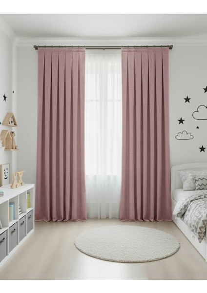 Taç Narden Toz Pembe Sade Soft Fon Perde 1x3 Sık Pile modelleri