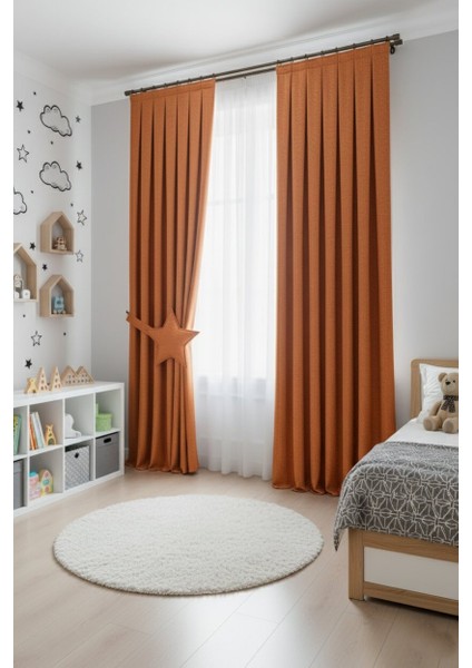 Taç Narden Kiremit Sade Soft Fon Perde 1x3 Sık Pile fiyatları