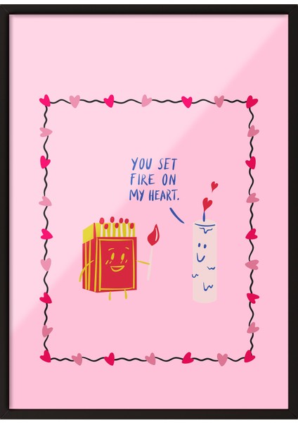 Siyah Çerçeveli Tablo,minimal Aşk Illüstrasyonu – Pembe Tonlar, Genç Odası Dekoru Poster No: 112941