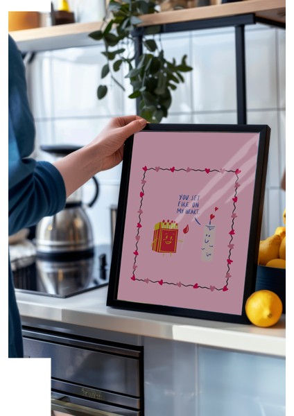 Siyah Çerçeveli Tablo,minimal Aşk Illüstrasyonu – Pembe Tonlar, Genç Odası Dekoru Poster No: 112941 modelleri