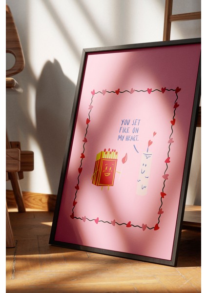 Siyah Çerçeveli Tablo,minimal Aşk Illüstrasyonu – Pembe Tonlar, Genç Odası Dekoru Poster No: 112941 fırsatları