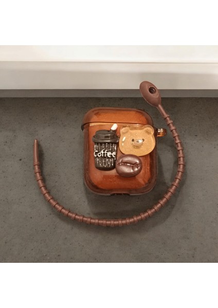 Airpods Kabartmalı Kahve & Sevimli Ayı Desenli Kılıf 1./2. Nesil
