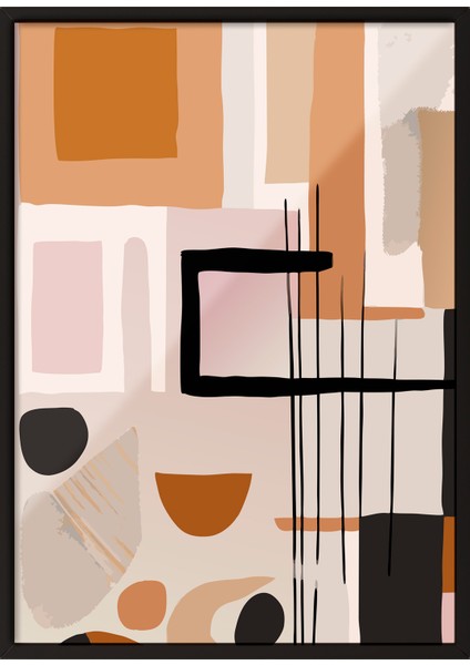 Siyah Çerçeveli Tablo, Retro Geometrik Desen – Modern Tasarım, Ofis Dekoru Poster No: 112837