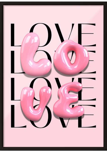 Siyah Çerçeveli Tablo, Love Yazısı – Modern Tipografi, Çalışma Odası Dekoru Poster No: 112979