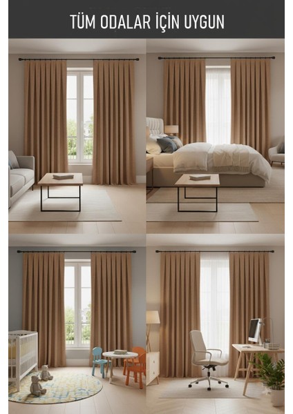 Taç Narden Sütlü Kahve Sade Soft Fon Perde 1x3 Sık Pile fırsatları