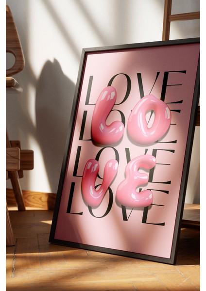 Siyah Çerçeveli Tablo, Love Yazısı – Modern Tipografi, Çalışma Odası Dekoru Poster No: 112979 fırsatları
