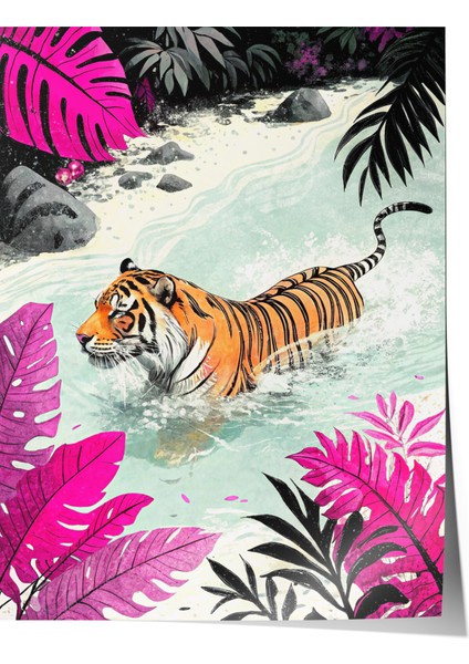 Çerçevesiz Poster, Tropik Kaplan – Renkli Çizim, Genç Odası Dekoru Poster No: 113125