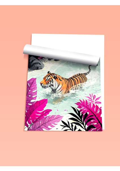 Çerçevesiz Poster, Tropik Kaplan – Renkli Çizim, Genç Odası Dekoru Poster No: 113125 fiyatları