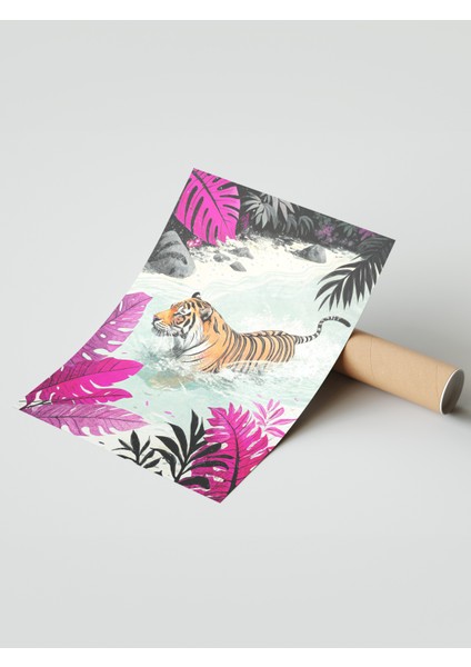 Çerçevesiz Poster, Tropik Kaplan – Renkli Çizim, Genç Odası Dekoru Poster No: 113125 modelleri