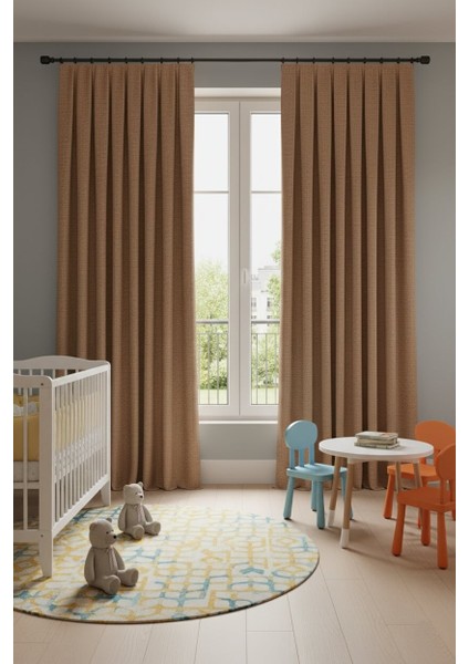 Taç Narden Sütlü Kahve Sade Soft Fon Perde 1x3 Sık Pile modelleri