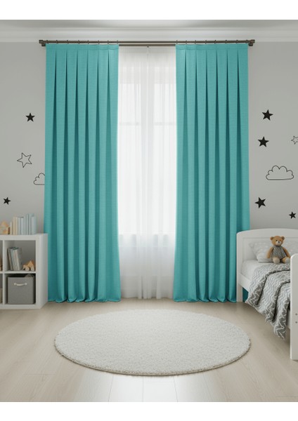 Taç Narden Turkuaz Sade Soft Fon Perde 1x3 Sık Pile fiyatları