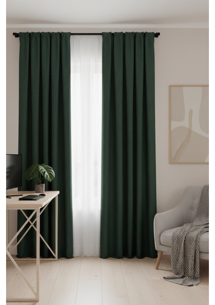 Taç Narden Çimen Yeşili Sade Soft Fon Perde 1x3 Sık Pile