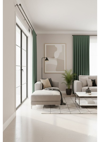 Taç Narden Çimen Yeşili Sade Soft Fon Perde 1x3 Sık Pile fiyatları