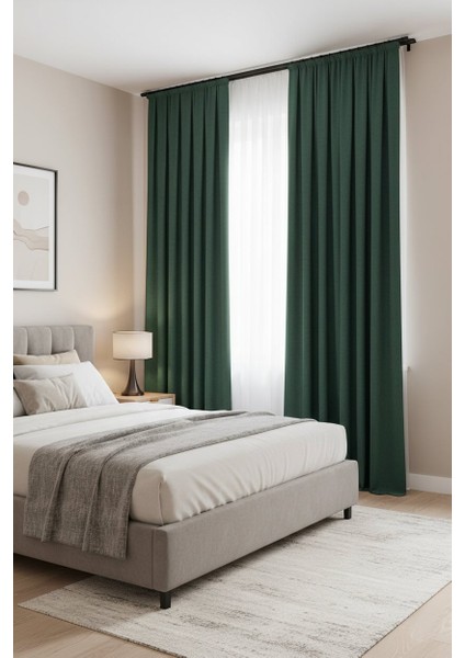 Taç Narden Çimen Yeşili Sade Soft Fon Perde 1x3 Sık Pile modelleri