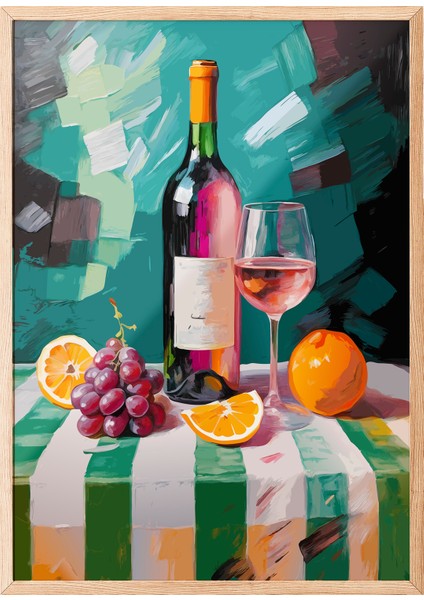 Ahşap Çerçeveli Tablo, Şarap ve Mandalina – Davet Sofrası, Salon Dekoru Poster No: 113240