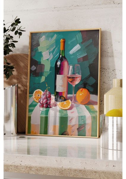 Ahşap Çerçeveli Tablo, Şarap ve Mandalina – Davet Sofrası, Salon Dekoru Poster No: 113240 fırsatları