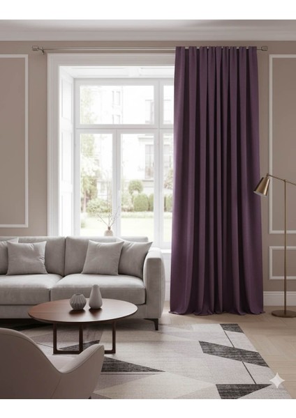 Taç Narden Mor Sade Soft Fon Perde 1x3 Sık Pile