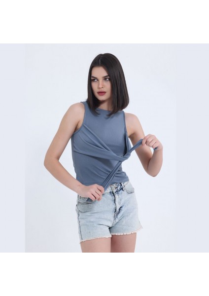 Gri Önden Bağlamalı Crop Top fiyatları