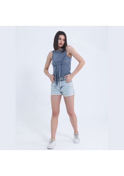 Gri Önden Bağlamalı Crop Top fırsatları