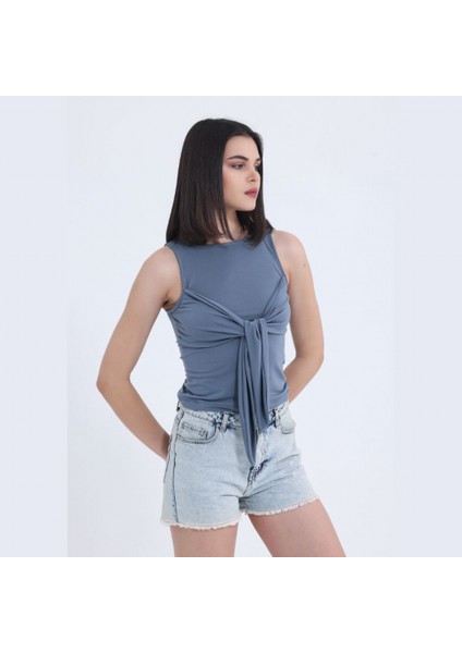 Gri Önden Bağlamalı Crop Top indirimleri