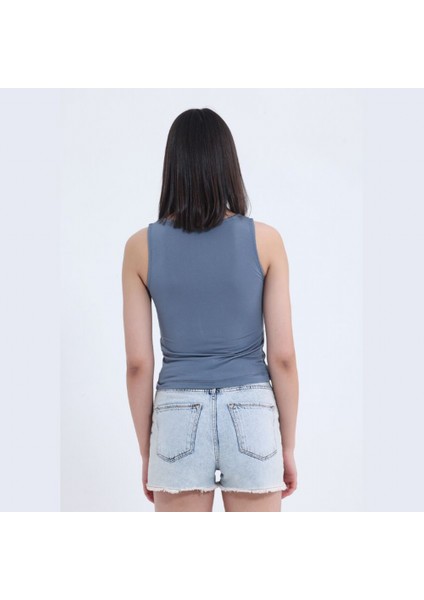 Gri Önden Bağlamalı Crop Top