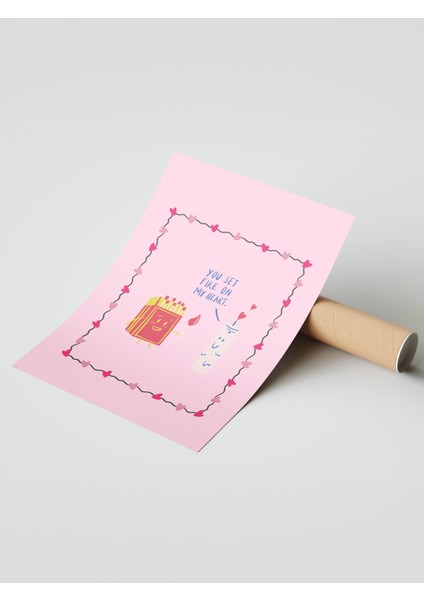 Çerçevesiz Poster,minimal Aşk Illüstrasyonu – Pembe Tonlar, Genç Odası Dekoru Poster No: 112941 modelleri