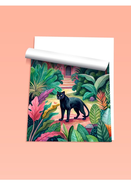 Çerçevesiz Poster, Tropik Orman ve Siyah Panter – Egzotik Hava, Salon Dekoru Poster No: 113124 fiyatları